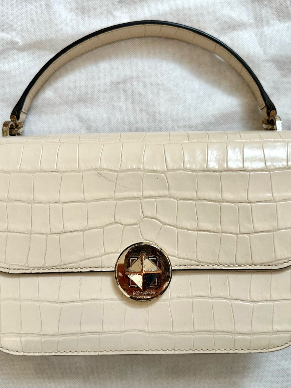Kate Spade Cream Croc-Embossed Top-Handle Bag